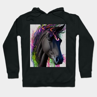 Black horse head with flowing mane with watercolor elements Hoodie